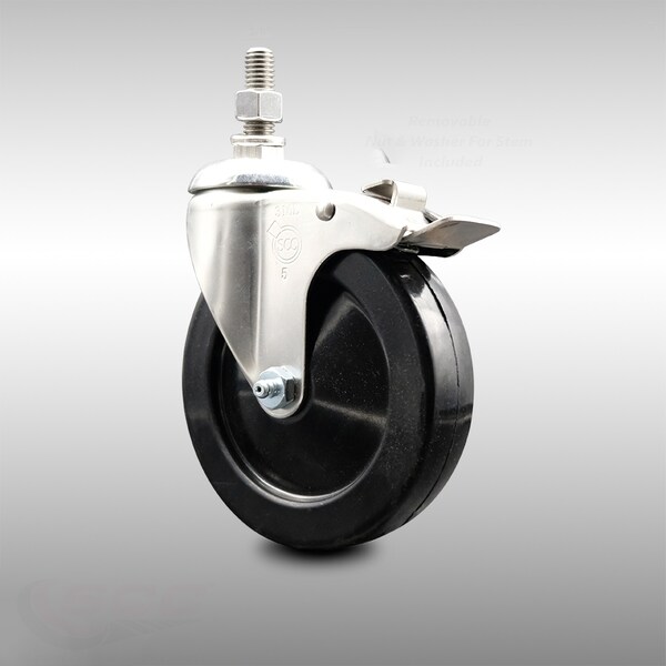 Service Caster 5 Inch 316SS Soft Rubber Wheel Swivel 3/8 Inch Stem Caster Total Lock Brake SCC SCC-SS316TSTTL20S514-SRS-381615 - main
